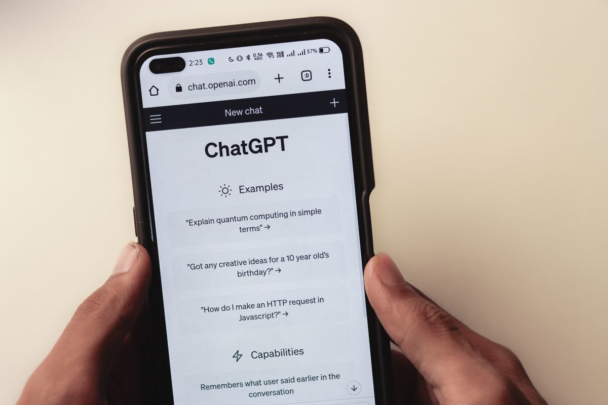 Smartphone displaying an AI chatbot interface