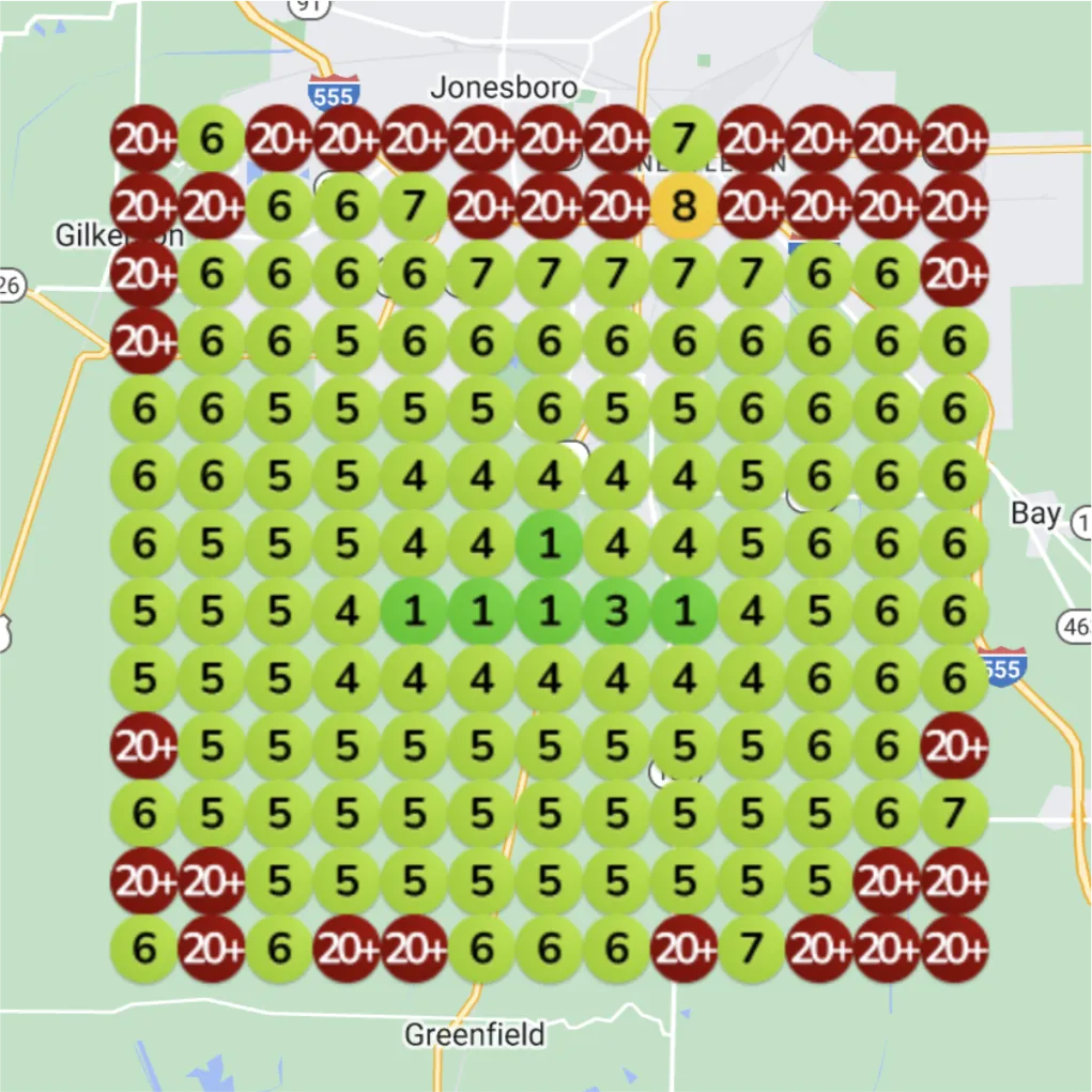 Contractor ranking heatmap before optimization