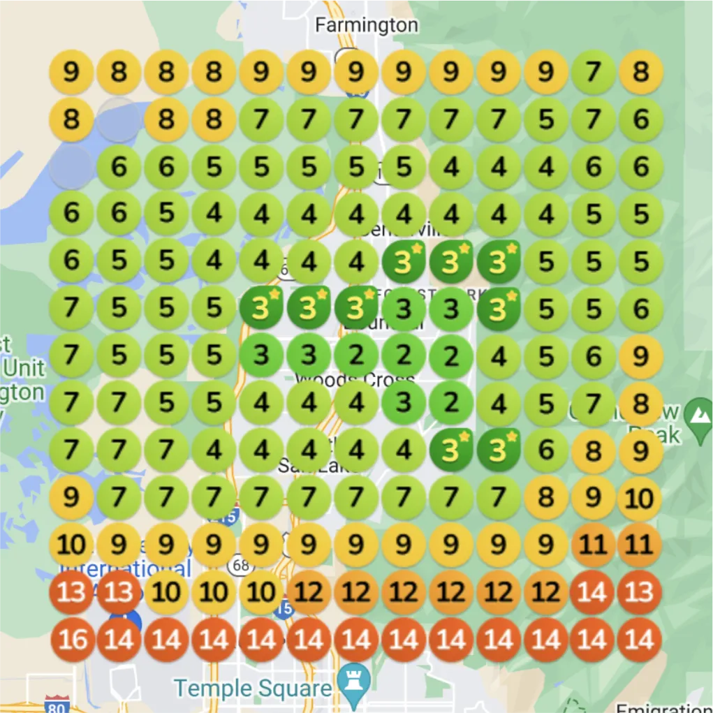 Golf simulator ranking heatmap after optimization