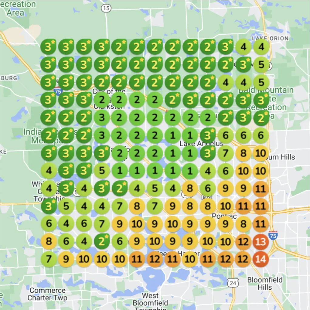 Laundry service ranking heatmap after optimization
