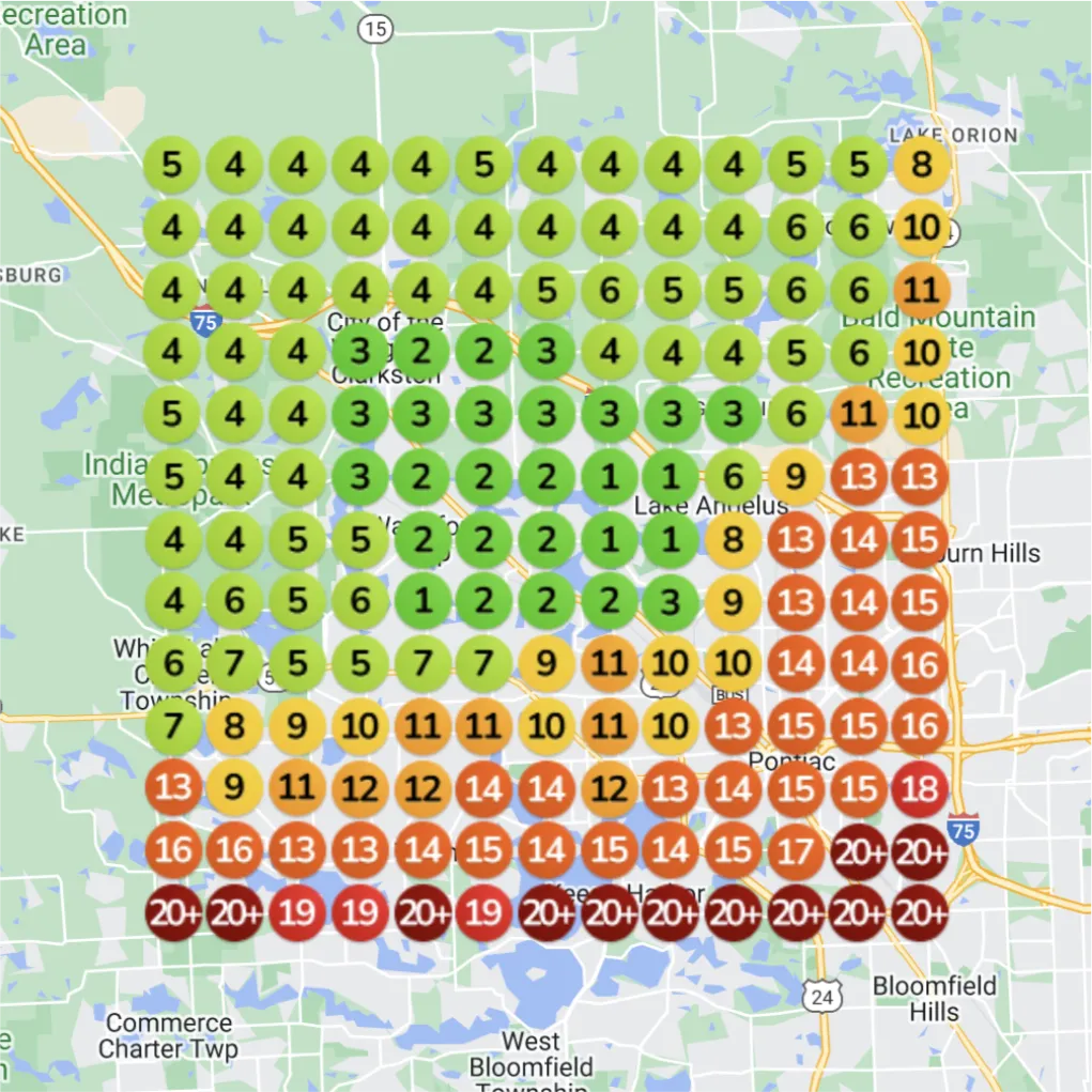 Laundry service ranking heatmap before optimization
